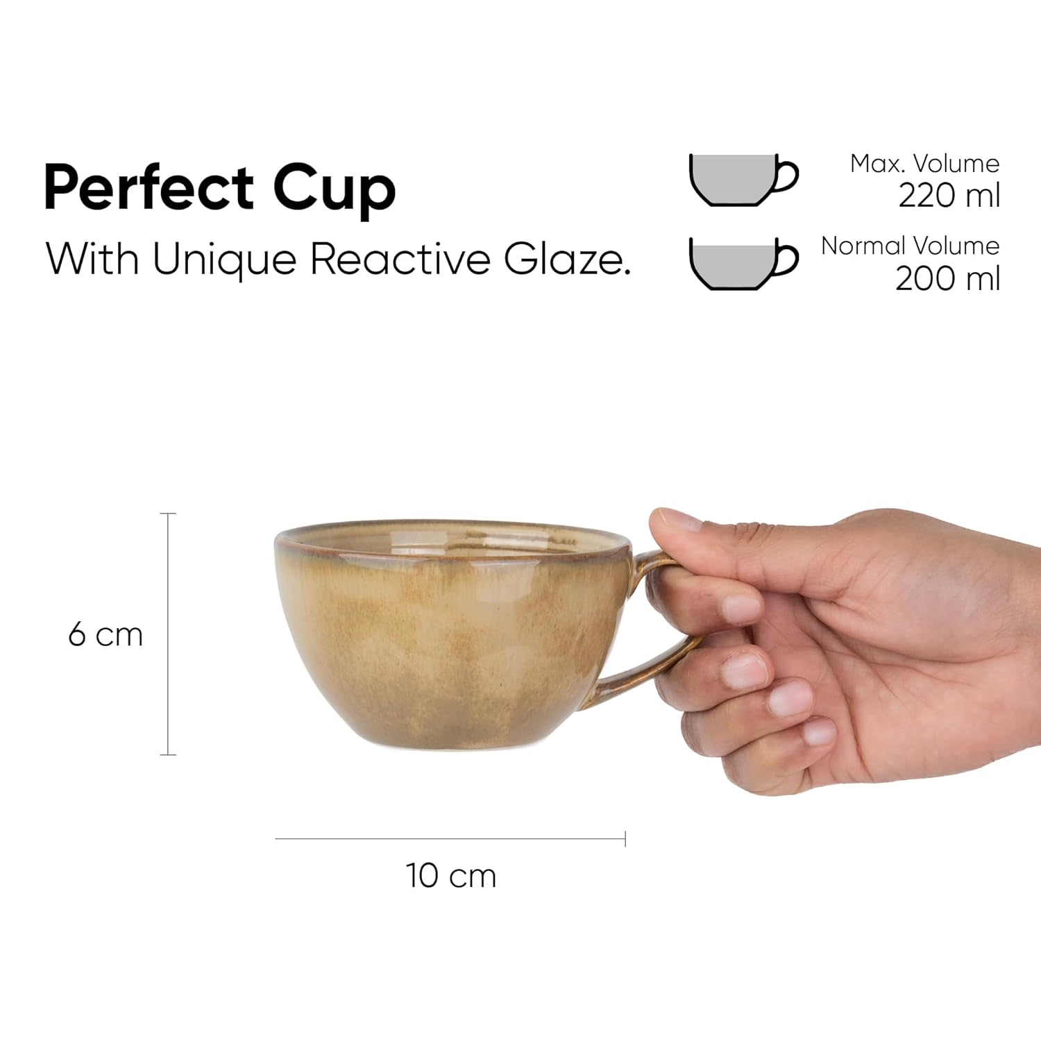 Ceramic Coffee Cup Saucer Set - Beige Reactive, 250ml | Ceramic Mug With Glossy Finish | Mug For Coffee - Ceramic Coffee Mug | 1 Cup + 1 Saucer - Microwave Safe