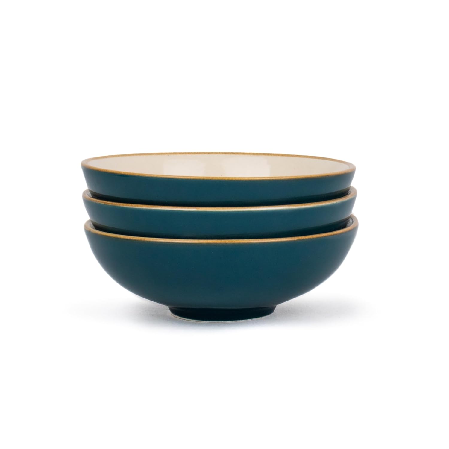 Ceramic Bowl Set Of 4 Pieces For Snacks - 13cm, Teal Ivory | Dessert Bowl With Glossy Finish - Premium Stoneware | Microwave Safe Halwa Plates