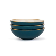 Ceramic Bowl Set Of 4 Pieces For Snacks - 13cm, Teal Ivory | Dessert Bowl With Glossy Finish - Premium Stoneware | Microwave Safe Halwa Plates