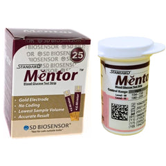 Standard Mentor Blood Glucose Test Strips - Pack Of 25 | No Coding - Lowest Sample Volume