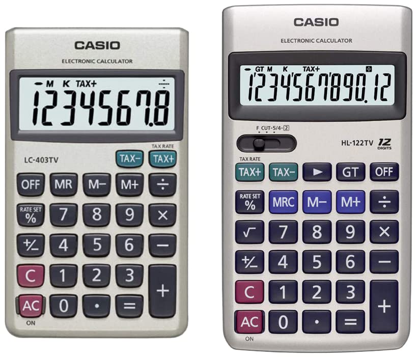 Casio HL-122TV Portable Calculator With Metal Faceplate & GT Key, 12 Digit & Casio LC403TV Portable Calculator With Metal Faceplate
