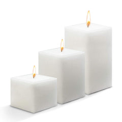 WHITE SQUARE CANDLES 3, 4, 6 INCH SET OF 3 | BURNING TIME OF 40 TO 80 HOURS