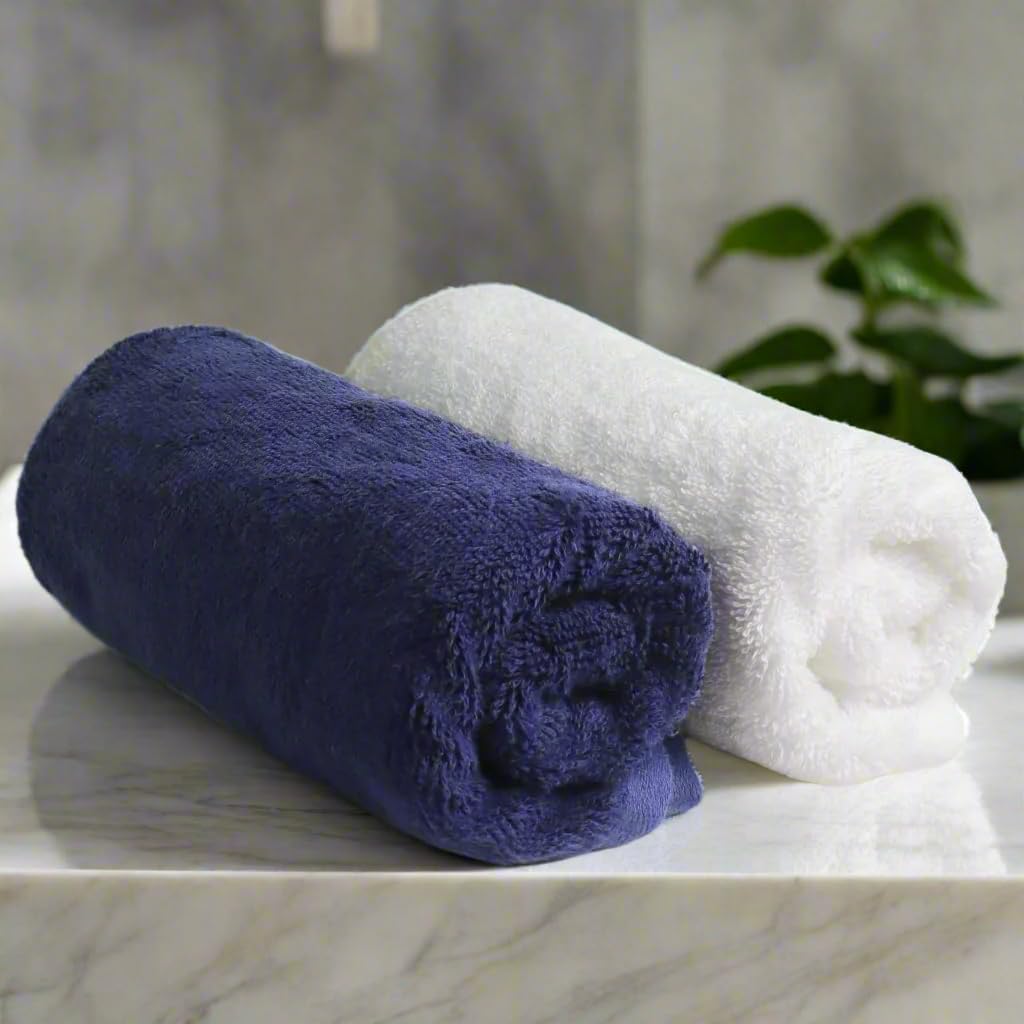Heelium Bamboo Hand Towel 600 Gsm | Ultra Absorbent & Anti-Bacterial 3x Softer Than Cotton Towels | Pack Of 2 - Blue, White