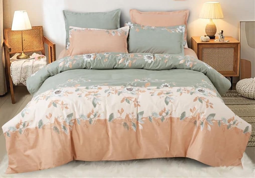 1 Flat Bedsheet For King Size With 2 Pillow Cover + Comforter - 90 X 100 Inch, Peach | Super Soft Glace Cotton - 4 Pcs Bedding Set | Perfect Gifts Set Wedding, Anniversary