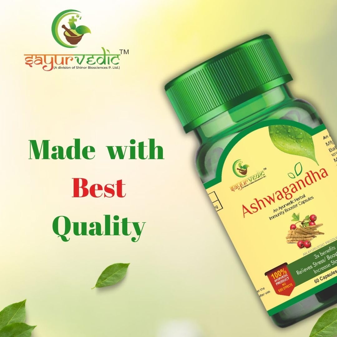 Sayurvedic Ashwagandha Capsules General Wellness, Rejuvenates Mind & Body | 60 Capsules 100gm 0.2lbs