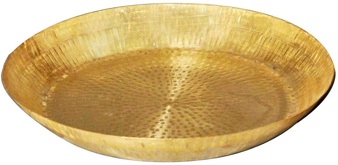 Kitchen King Brass Platter 13 Inch Handmade Pure Brass Parat - Platter | Hammered Design - Pital Ka Big Parat