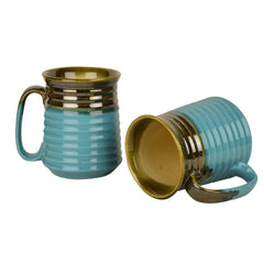 Hand Glazed Jumbo Ceramic Beer Mugs Set Of 2 - Sky Blue & Brown, 700ml Each | Milk Mugs