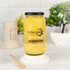 100% Natural Pure A2 Cow Ghee By Active Moo Farms | Good Source Of Vitamin A, E & Healthy Desi Cow Ghee | (1 Litr) 33.8 Ounce | Jar Pack