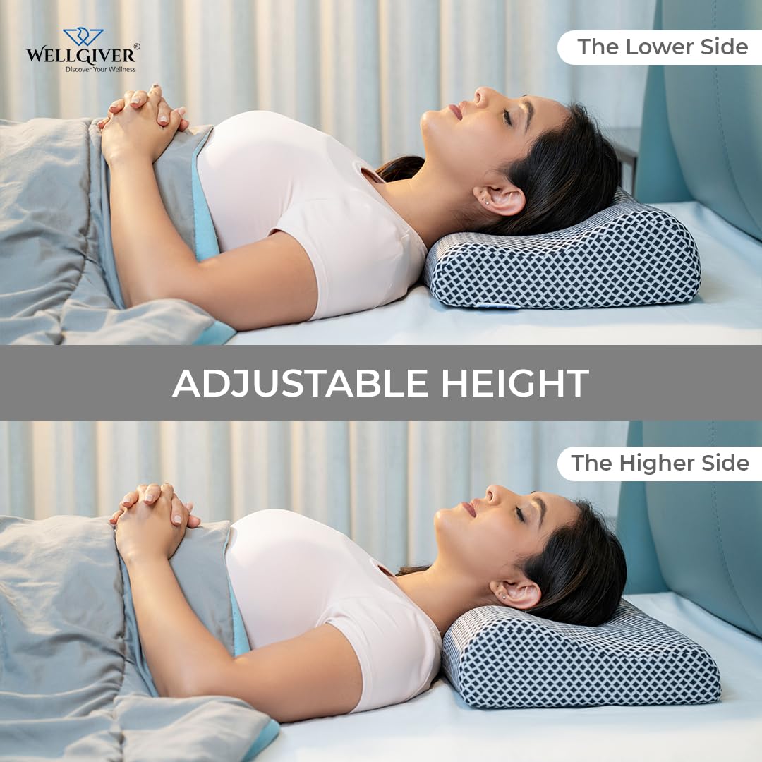 Memory Foam Cervical Pillow, Orthopedic Pillow, Standard Size - 19 X 11 Inch | Midnight Blue, Neck Support Pillow For Sleeping, Neck & Shoulder Pain | Removable Zipper Cover - Pack Of 2