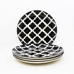 Black Moroccan Ceramic Dinner Plates Set Of 4 - 10 Inches, 4 Pieces | Hand Painted Full Ceramic Plates For Dinner - Microwave Safe & Dishwasher Safe