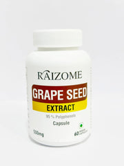 Raizome Grape Seed Extract Capsules 500mg Organic Antioxidant Supplement For Cholesterol Support, Immune Boost, Healthy Hair & Skin For Men & Women | 60 Vegetarian Capsules 100gm 0.2lbs