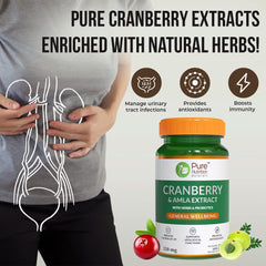 Pure Nutrition Cranberry & Amla Extract With 3bn Cfu Probiotics, Uti Health Supplement For Unisex, Useful For Bladder & Urinary Tract Infections | 550mg 60 Veg Capsules 100gm 0.2lbs Each Pack Of 3