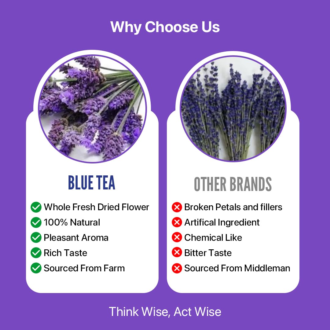 Blue Tea Caffeine Free Lavender Flower Herbal Tea - Pack Of 2 X 30gm Reusable Pet Jar, 1.05 Ounce Each, 60+ Cups | Flower Based, Non-Bitter, Non GMO - Calming Tea