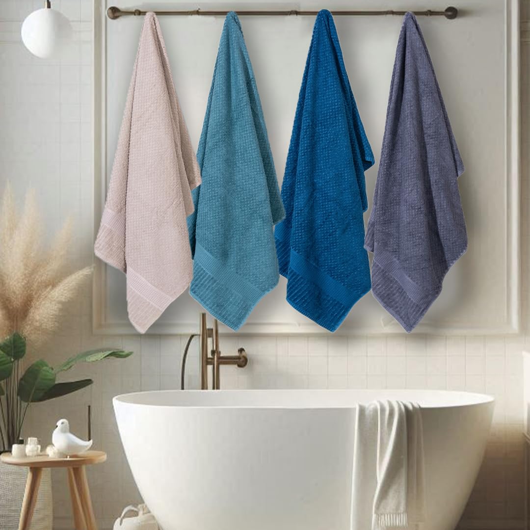 Mush Hearth & Haven Bamboo Large Size Bath Towels 1800 Gsm | Bamboo Bath Towel Soft, Highly Absorbent & Quick Dry (Moon Grey, Slate Grey, Blue & Teal) - Pack Of 4