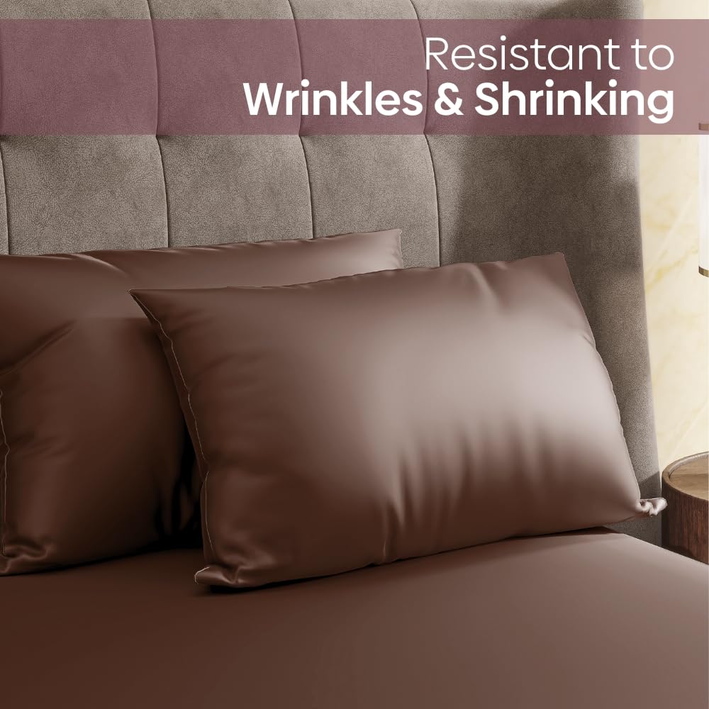 Satin Bedsheets For King Size With 2 Pillow Covers - 108 X 90 Inches, Mocha Velvet | Elegance & Comfort Redefended | 300 Thread Count