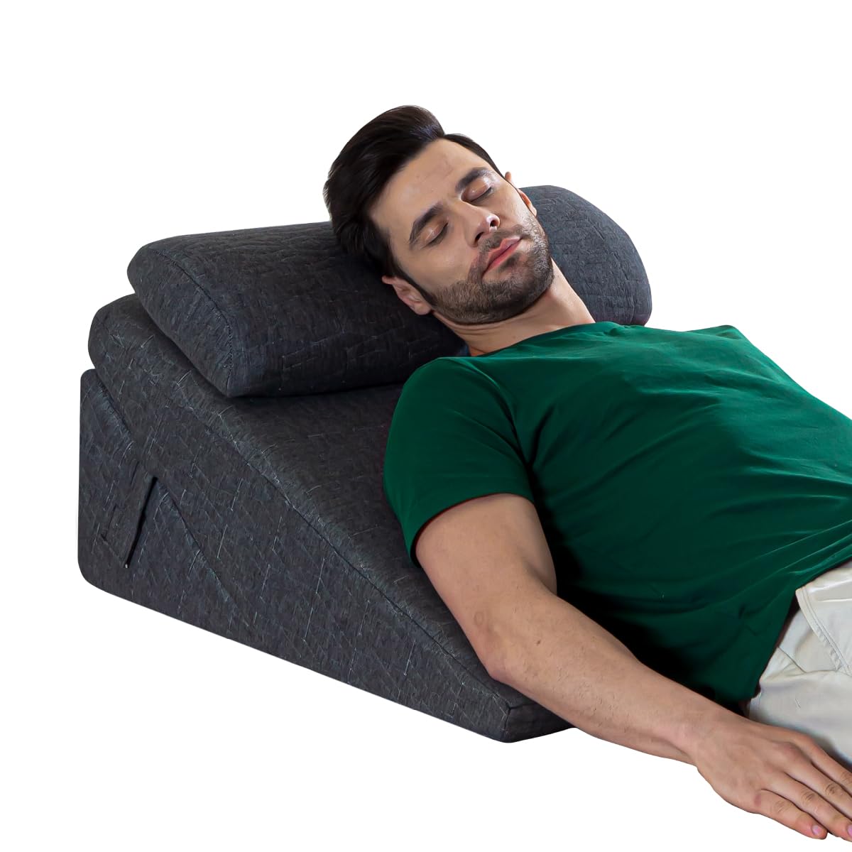 Wedge Pillow For Back Support, Acid Reflux, Dark Grey, King Size - 12 Inch | For Leg Elevation Gerd, Sleep Apnea, Post Surgical Recovery, Adjustable Memory Foam & HR Foam With Headrest
