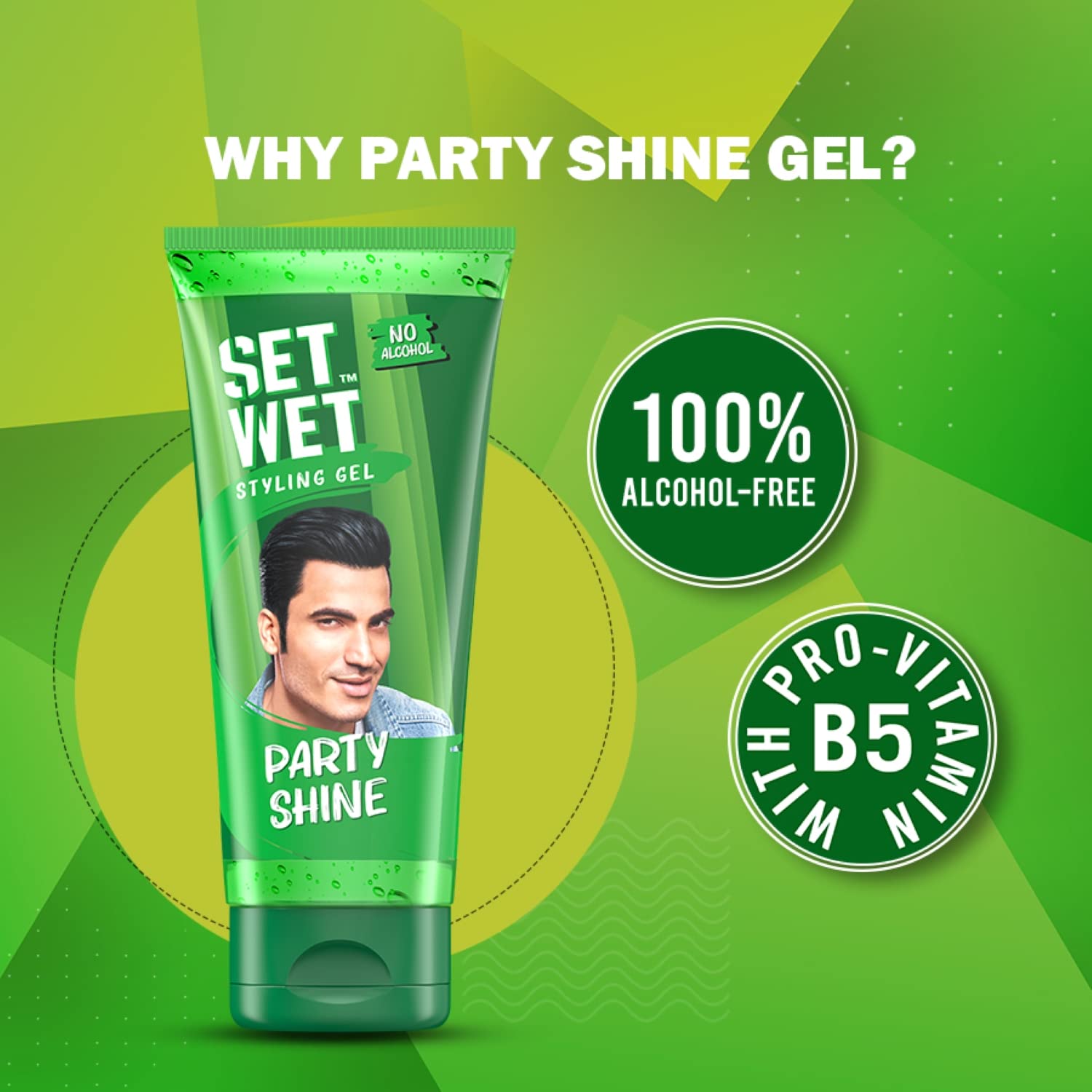 Set Wet Styling Hair Gel For Men Party Shine 100gm 3.5 Oz. | Strong Hold , High Shine | For Short To Medium Hair | No Alcohol , No Sulphate