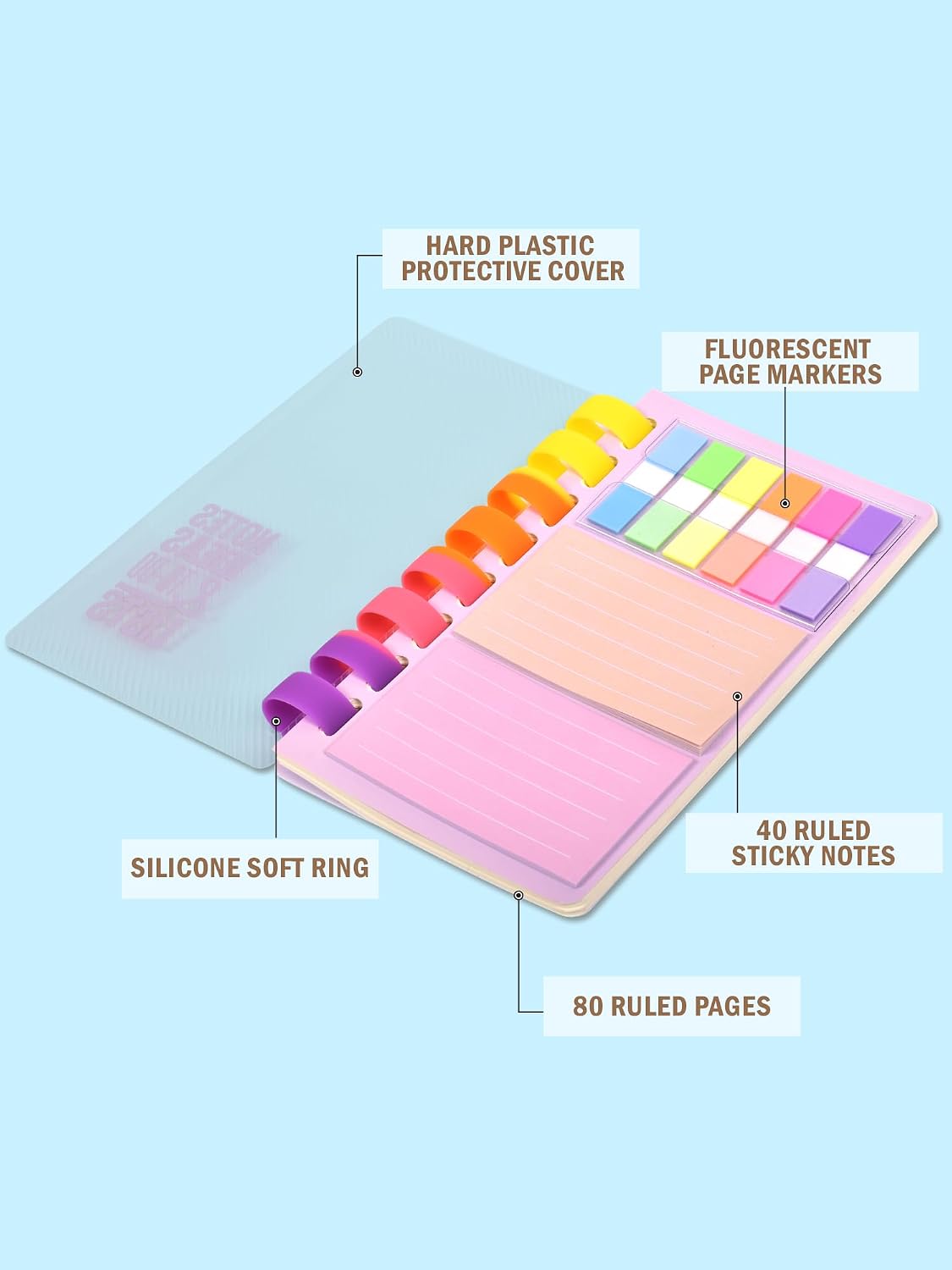 Spiral Notebook Diary With Sticky Notes & Page Markers | 80 Ruled Pages | Ideal For School