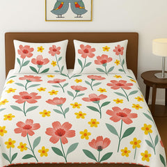 100% Cotton Double Bed Bedsheet Set With 2 Pillow Covers - 90 X 90 Inches, Multicolor | 144 Thread Count Soft & Breathable, For Bedroom & Gifting