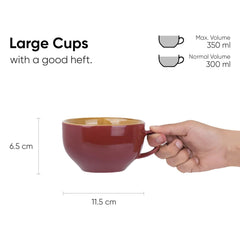 Large Ceramic Coffee Cup Set Of 2 - Burgundy, 350ml Each | Cappuccino Cup With Glossy Finish - Large Ceramic Coffee Cup | Premium Stoneware Coffee Cup | Microwave Safe - XL Cuppa