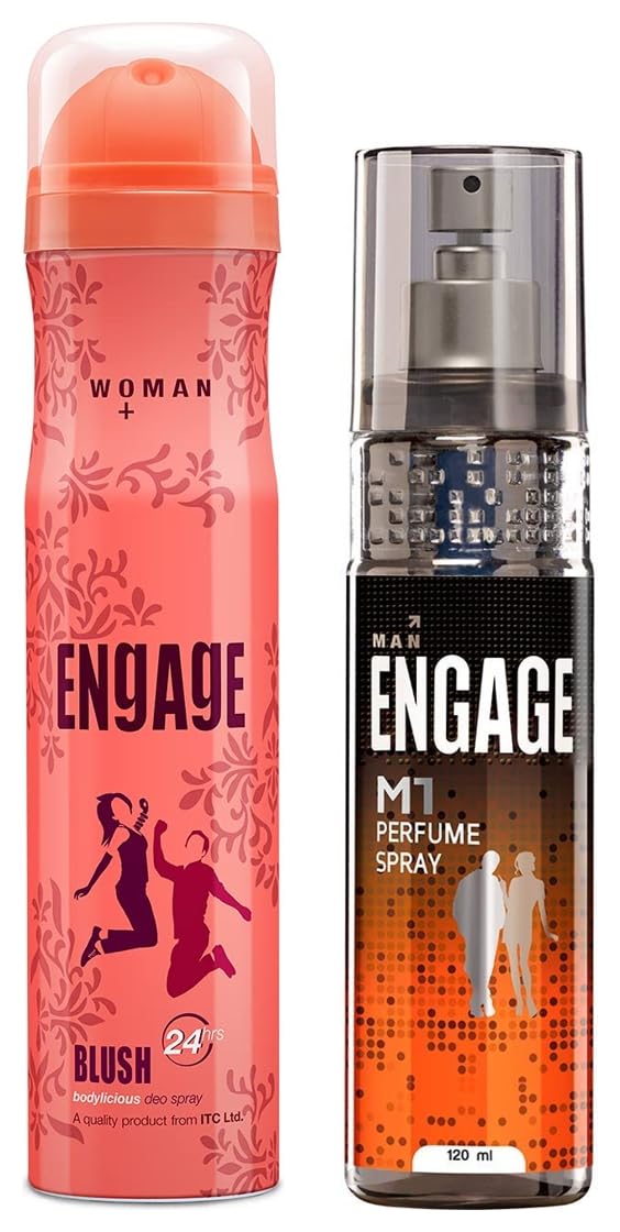 Engage M1 Perfume Spray For Men 120ml 4 Fl.oz. & Blush Bodylicious Deodorant Spray For Women 150ml 5 Fl.oz.