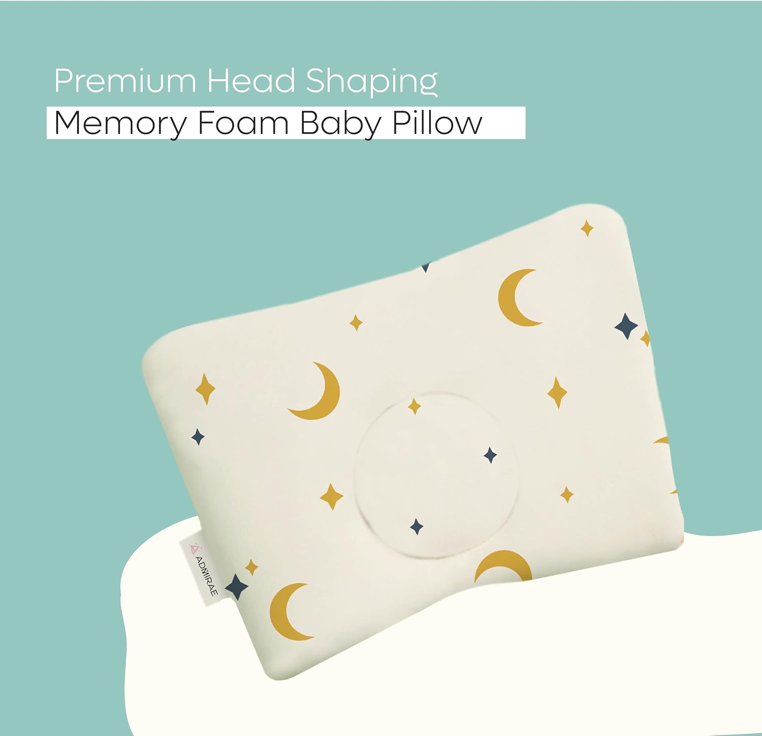 Premium Head Shaping Memory Foam Pillow, Moon & Stars Print - 33 X 23 X 4 Cm | Ultra-Soft & Breathable Fabric Pillow | Lightweight & Portable, Rectangle Deigns, Baby Pillow - 1 Piece