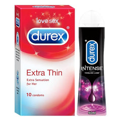 Durex Pleasure Packs (Intense Tingling Lube 50ml, Extra Thin 10s)