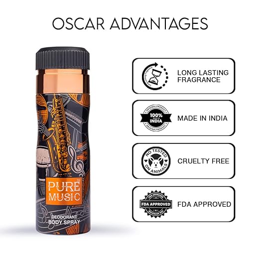 Oscar Pure Music Long Lasting, Premium And Skin Friendly Deodorant Spray Perfume For Unisex, 200ml 6.7 Fl.oz.