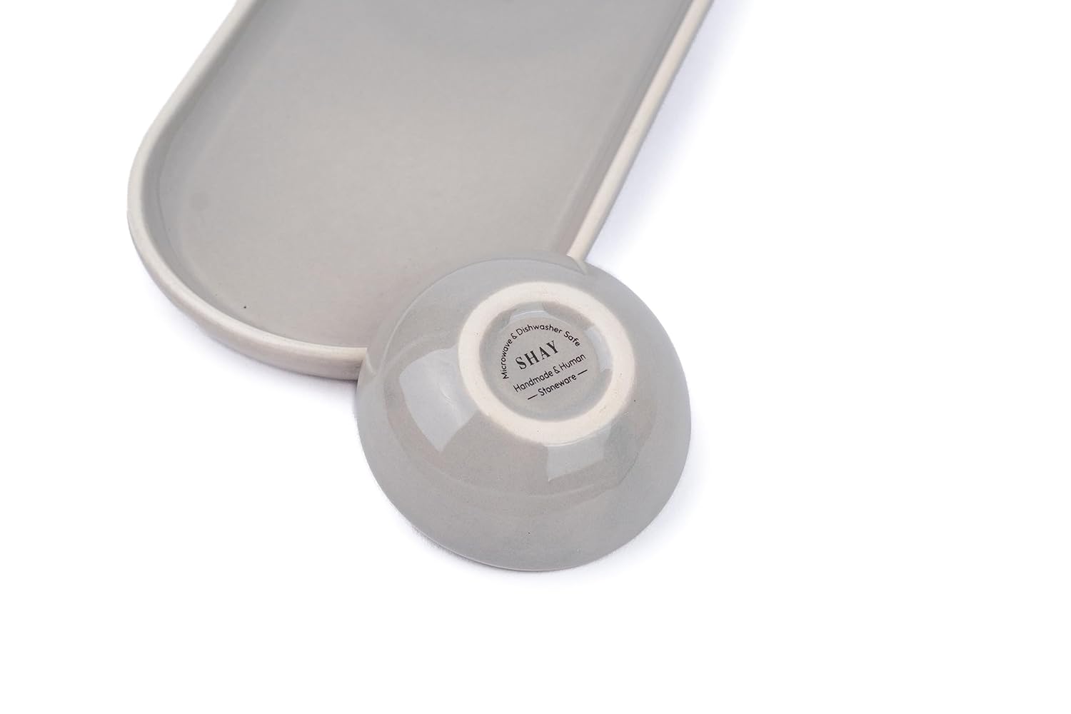 Large Oblong Ceramic Serving Platter, Grey Oblong Modern Series | Big Serving Plate Set - Platters Serving Set | Snacks Serving Plates - 1 Serving Platter + 1 Dip Bowl