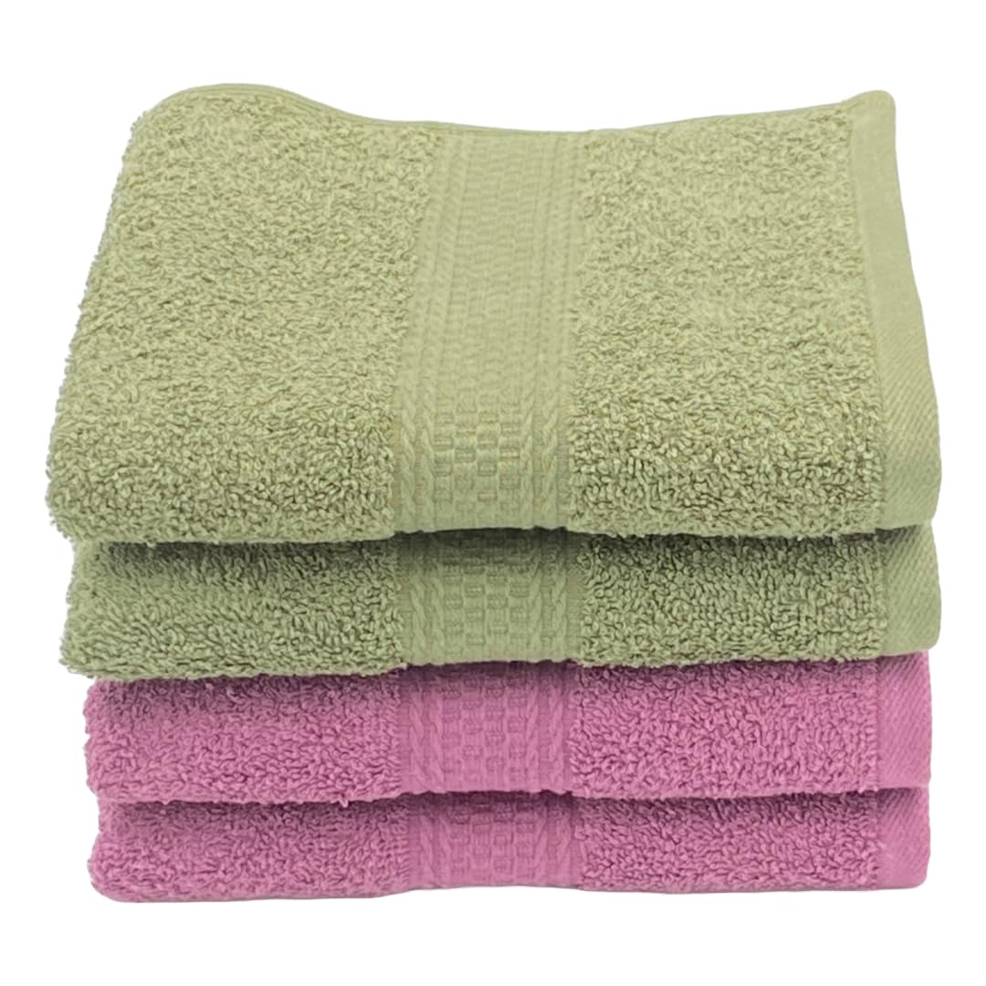 Patpug 100% Indian Ultra Soft Cotton Hand Towel 800 Gsm | For Gym, Workout, Yoga, Wash Basin (Mahogany & Olive Green) - 4 Piece