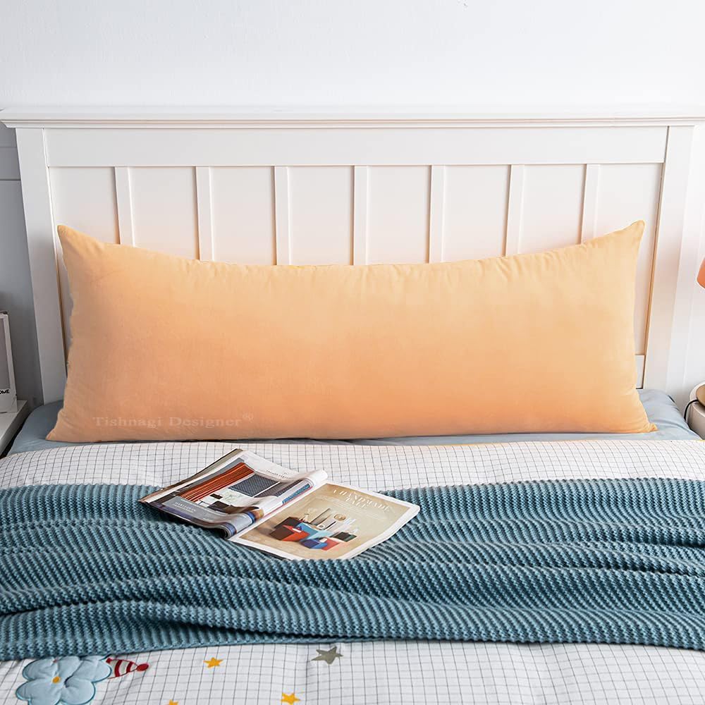 Full Body Pillow, Long Pregnancy Pillow For Sleeping, Beige - 54 X 18 Inches | Large Pillow For Hug, Cuddle, Side Sleeper | Pillow With Ultra Soft Velvet Hidden Zipper Cover, Multipurpose Use