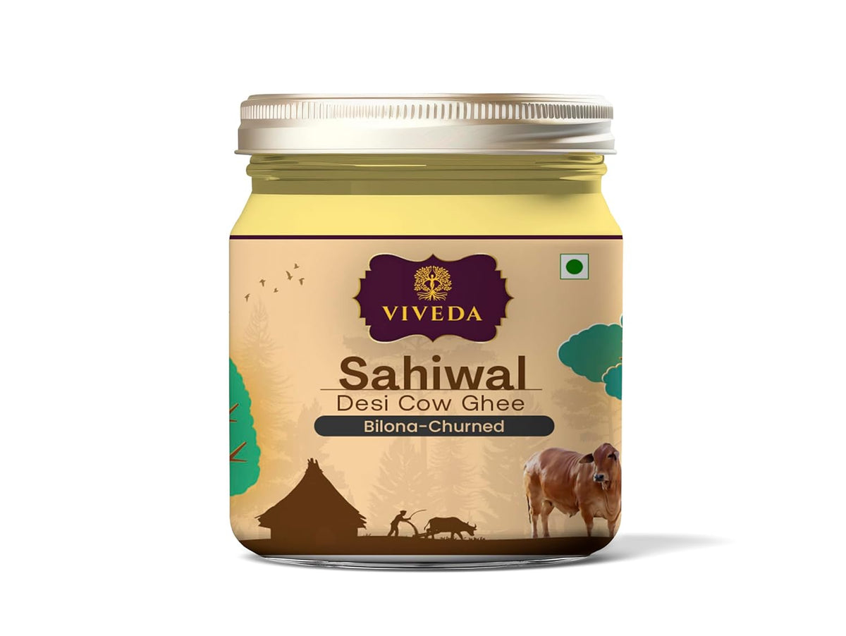 Organic Sahiwal A2 Desi Cow Ghee By Viveda | Pure Bilona Method | Supports Skin, Digestion & Heart Health Pure Desi Ghee | (100ml) 3.3 Ounce | Jar Pack
