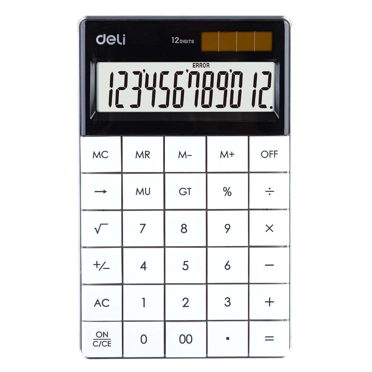 Deli 1589 Modern Calculator- White | Solar Power & Battery - For Professionals, Students, & Everyday Users