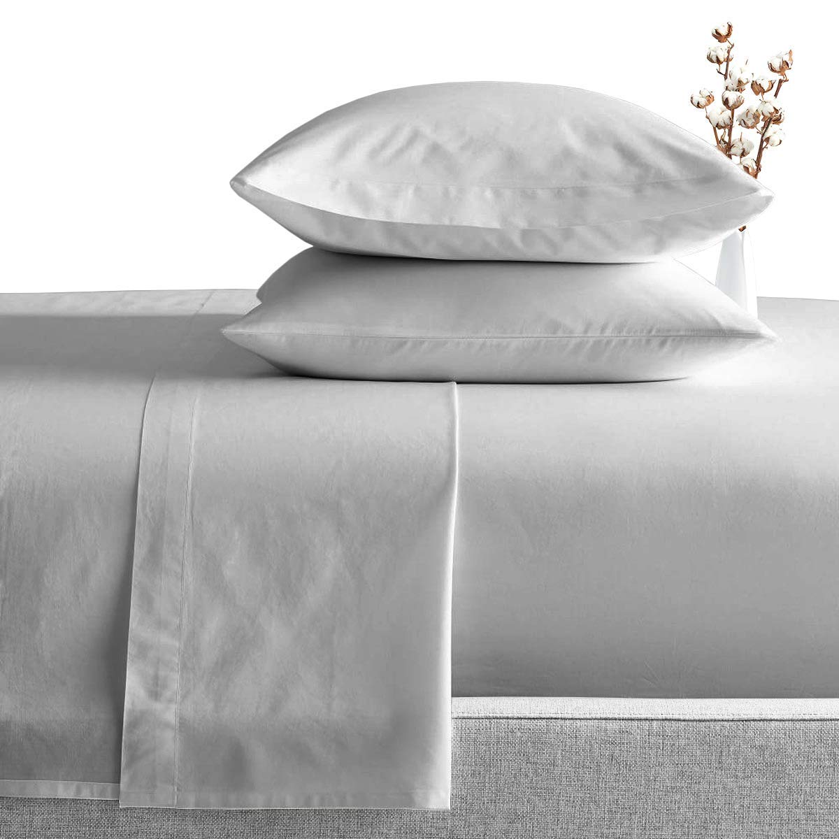 Premium Solid Plain Single Bedsheet With 1 Pillow Cover | Size 60 X 90 Inches, Light Grey | 300 Thread Count Microfiber For Single Bedsheet