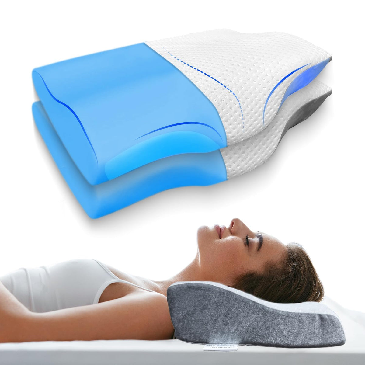 Cervical Pillow For Neck & Shoulder Pain Relief, Grey & White | Orthopedic Memory Foam Pillow, Cervical Pillow, Spondylitis | Ortho Neck Support Medical Pillow | Long Lasting - Pack Of 2