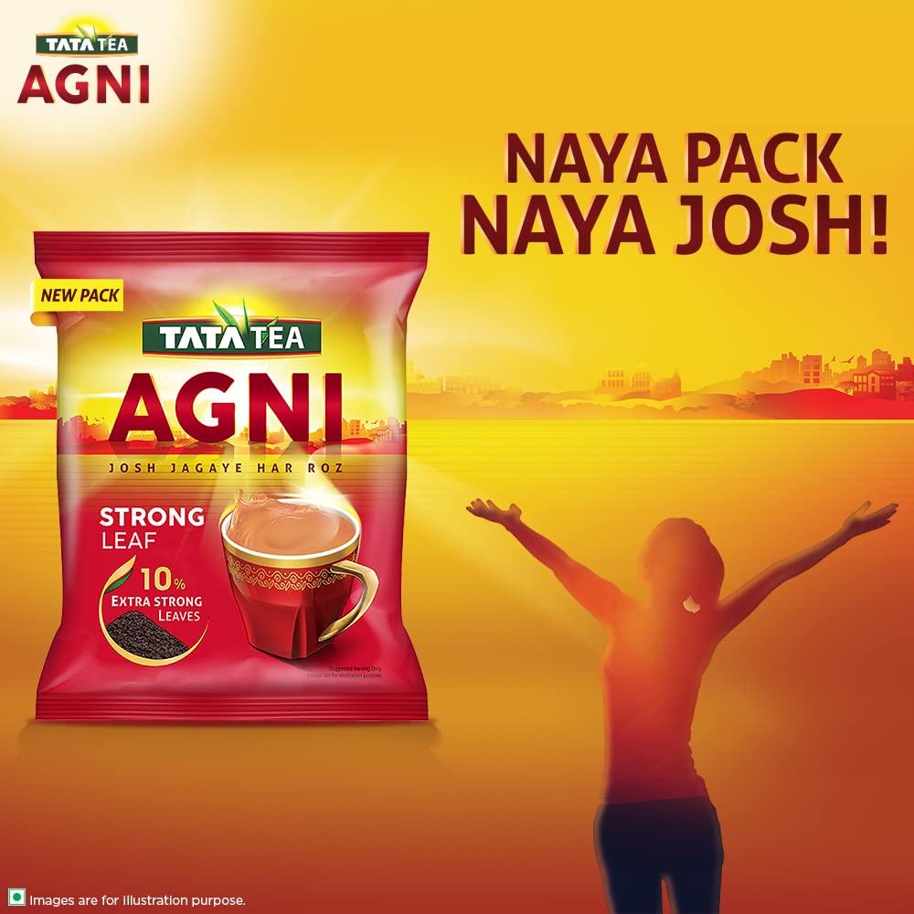 Tata Tea Agni Chai Patti 500gm, 17.6 Ounce - Special Leaf Tea | Strong Chai With 10% Extra Strong Leaves - Loose Leaves Black Tea, Medium Caffeine Chai Patti