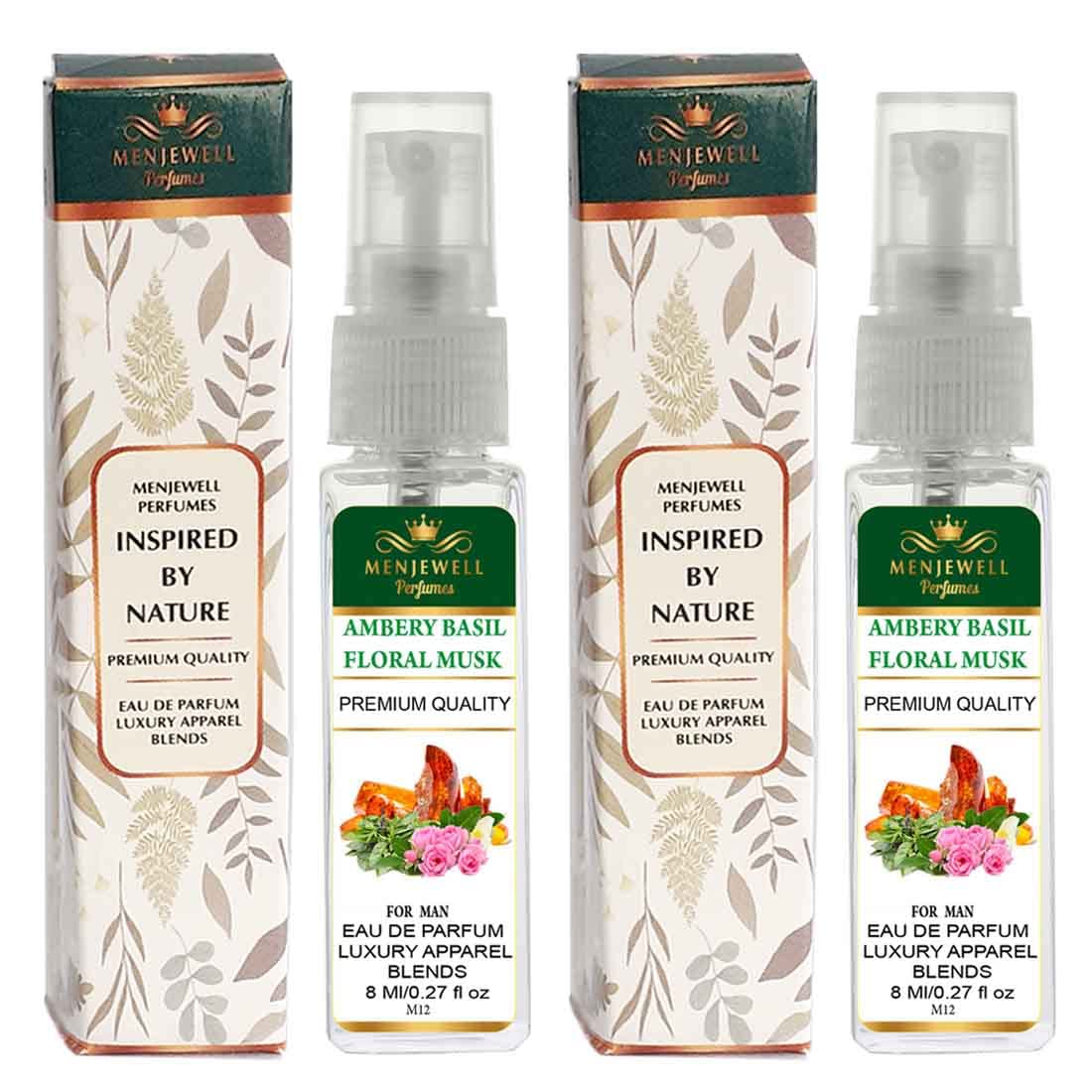 Menjewell Ambery Basil Floral Musk Eau De Parfum For Man 8ml 0.27 Fl.oz. Each Pack Of 2 | Luxury Apparel Parfum