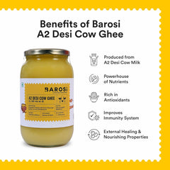 Natural A2 Desi Cow Ghee By Barosi | Rich In Vitamins A, E & Healthy Danedar Cow Desi Ghee Good For Boost Energy | (1 Litr) 33.8 Ounce | Jar Pack