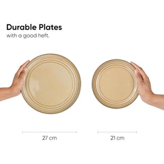 Ceramic Dinner Set Of 21 Pcs, Beige Reactive | Crockery Set, Dining Sets Crockery Items - 6 Dinner Plates+ 6 Quarter Plates+ 6 Veg Bowls, 180ml Each+ 2 Medium Bowls, 1000ml Each+ 1 Large Bowl, 1500ml
