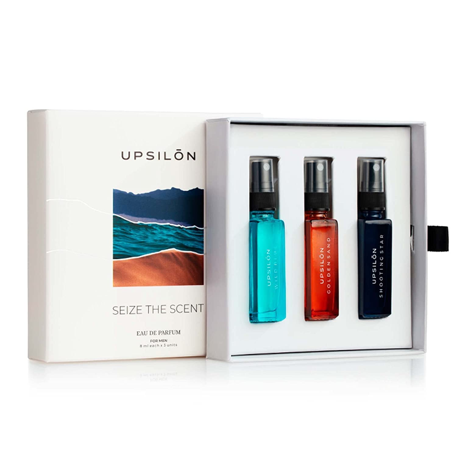 Upsilon Wild Blue Eau De Parfum 3.4 Fl.oz. With Combo Of 3x 0.2 Fl.oz. Long Lasting Pocket Perfumes | Travel Friendly Luxury Scent | Men's Perfume