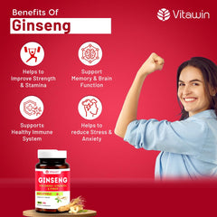 Vitawin Ginseng Capsules 500mg Ultimate Health & Nutrition Supplements For Rejuvanation, Strength, Stamina & Energy | 60 Capsules 100gm 0.2lbs