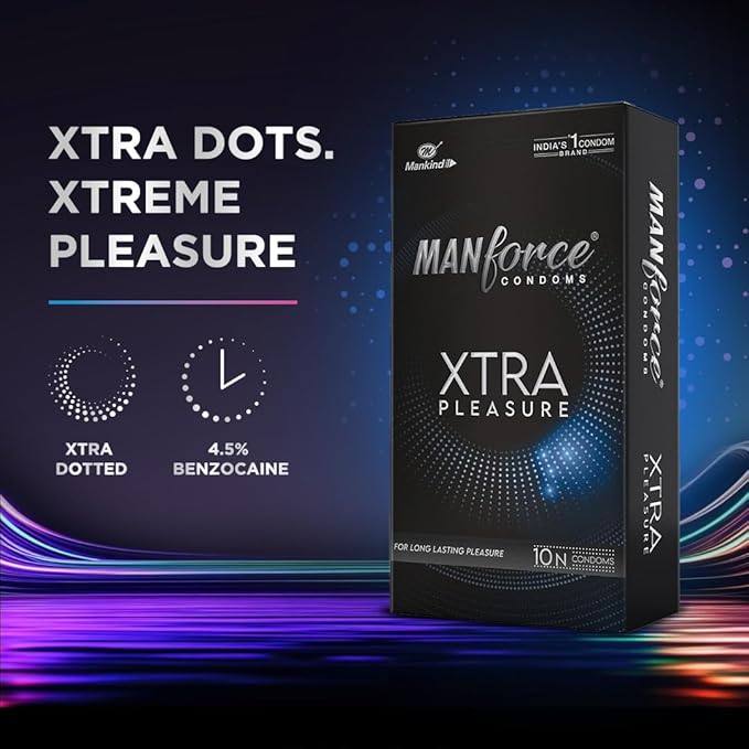 Manforce Xtra Pleasure Xtra Dotted Climax Delay Condoms, Unflavoured, 10 Pcs (Pack Of 5)
