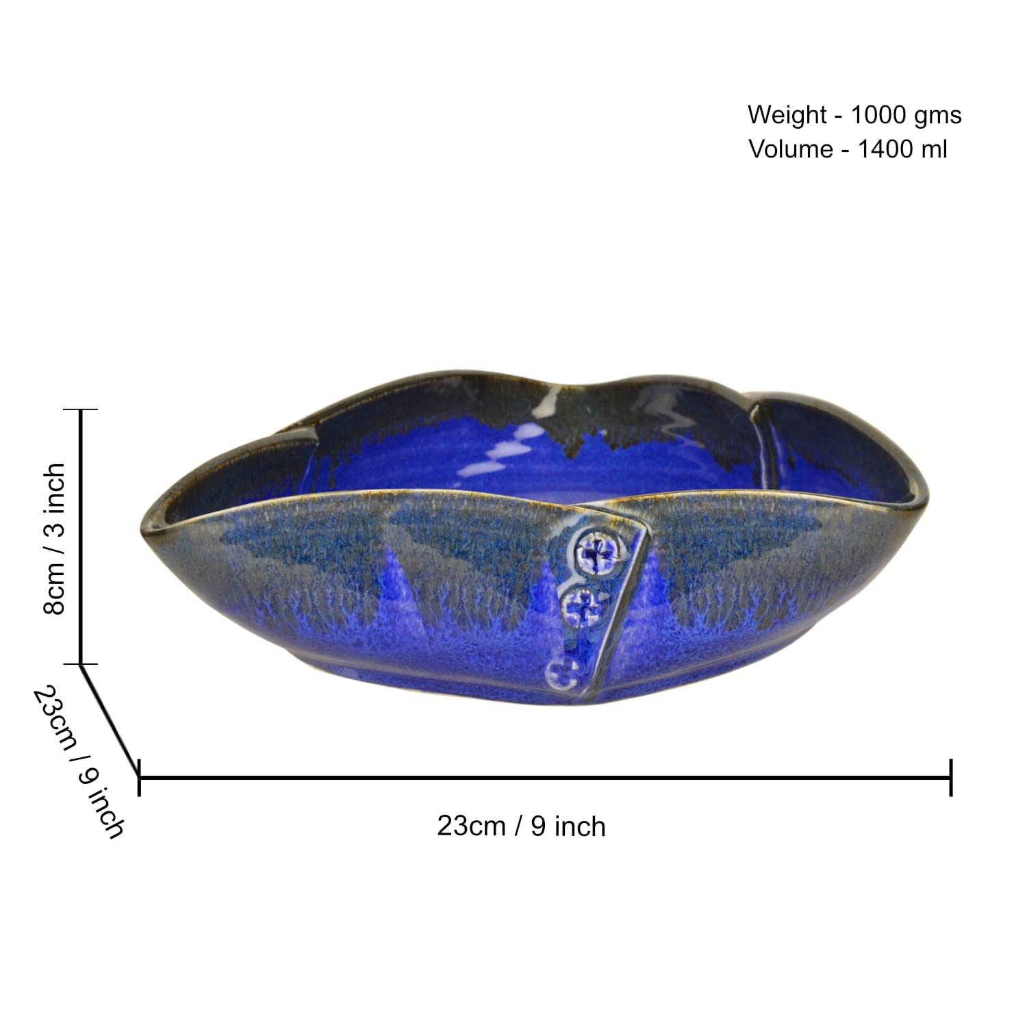 Luxurious Midnight Blue Ceramic Serving Bowl - Prussian Blue, 23 Cm, 1400ml | Snack Serving Bowl - Pasta Serving Bowl