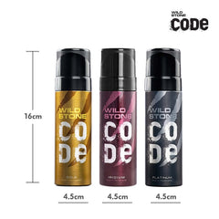 Wild Stone Code Gold, Iridium & Platinum No Gas Body Men Perfume 360ml 12.1 Fl.oz. Pack Of 3 | Best For Use Partywear