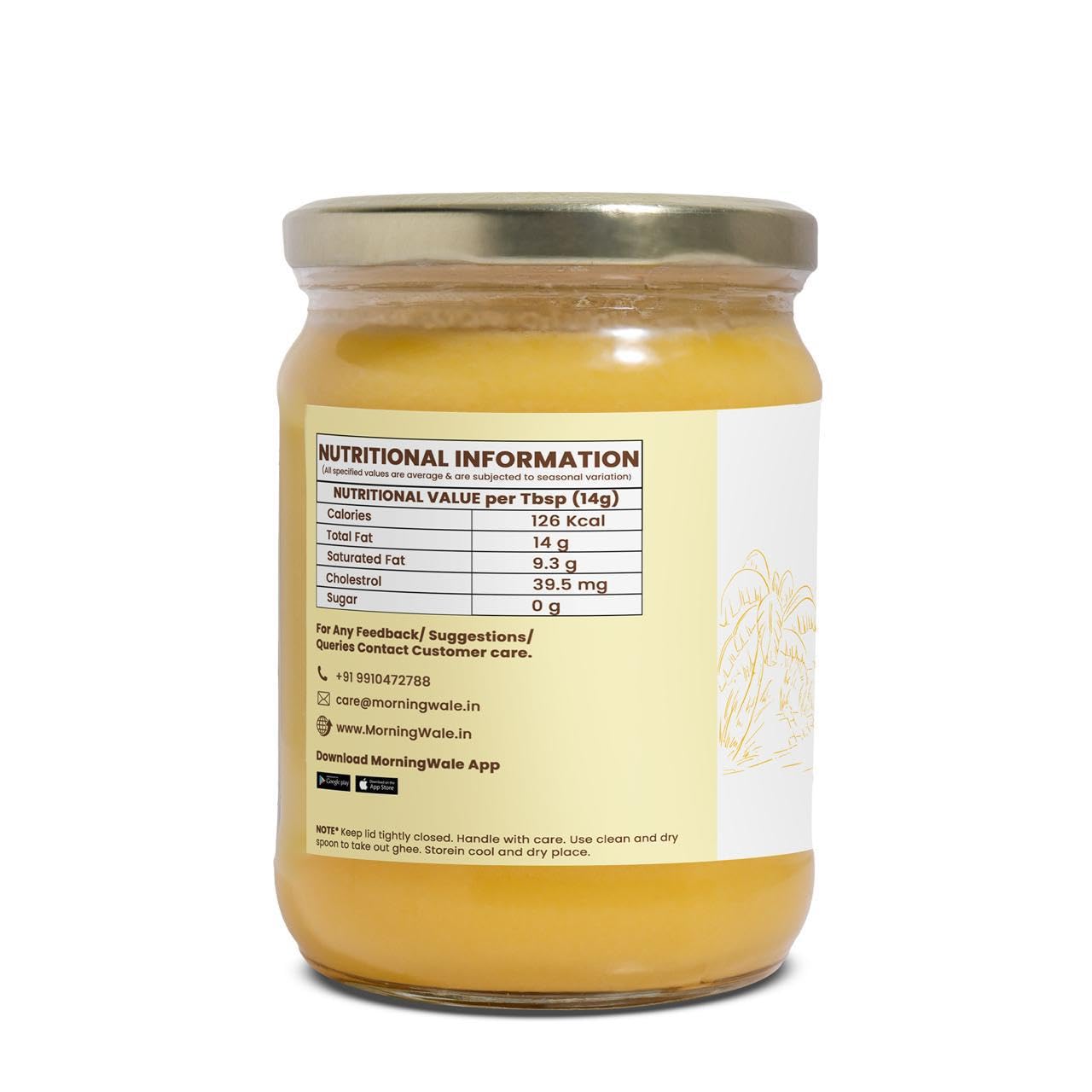 Premium A2 Gir Cow Bilona Ghee By Morning Wale | Vedic Bilona Traditional Curd Churned Desi Cow Ghee Perfect For Boost Immunity | (500ml) 16.9 Ounce | Jar Pack