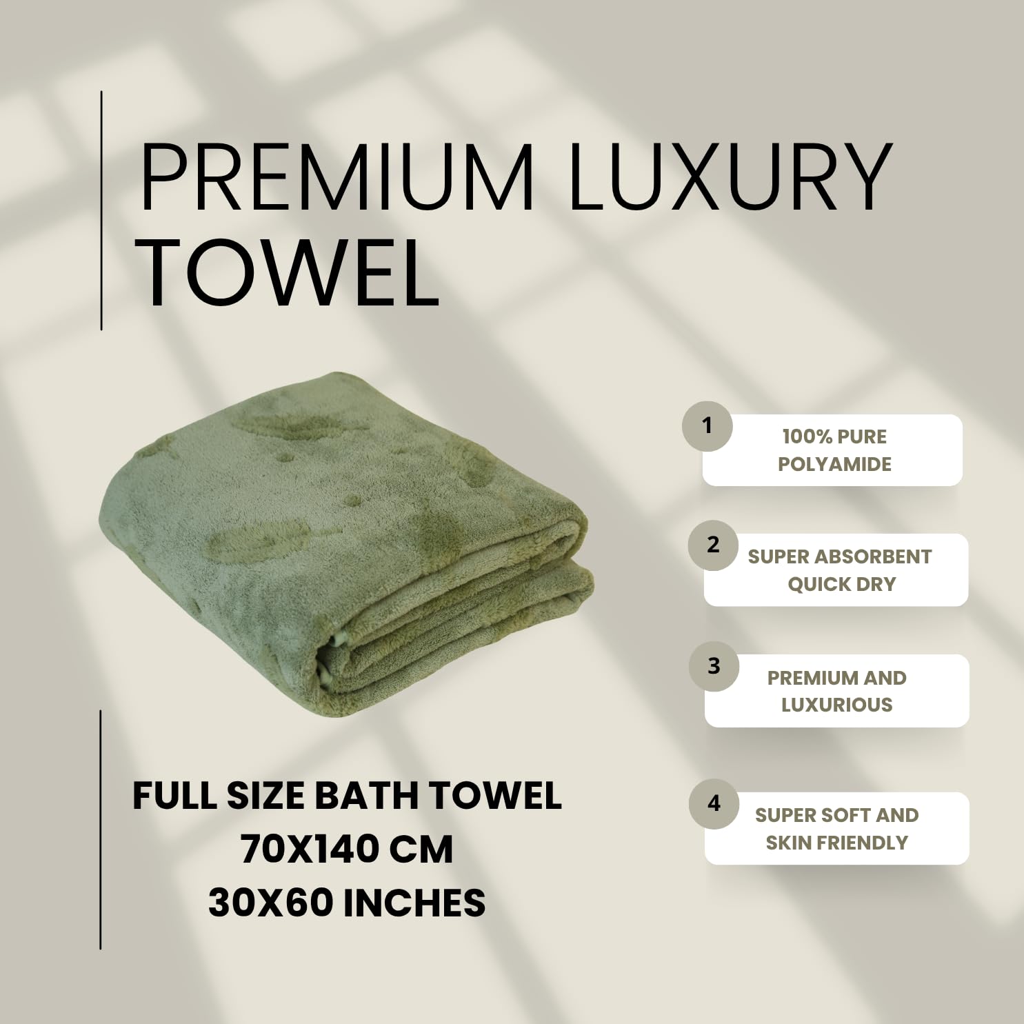Hanker Ultra Luxury Bath Towel 500 Gsm | Super Soft On Skin, Luxurious Fabric, Pure Polyamide (Green Bliss Feather Pattern)