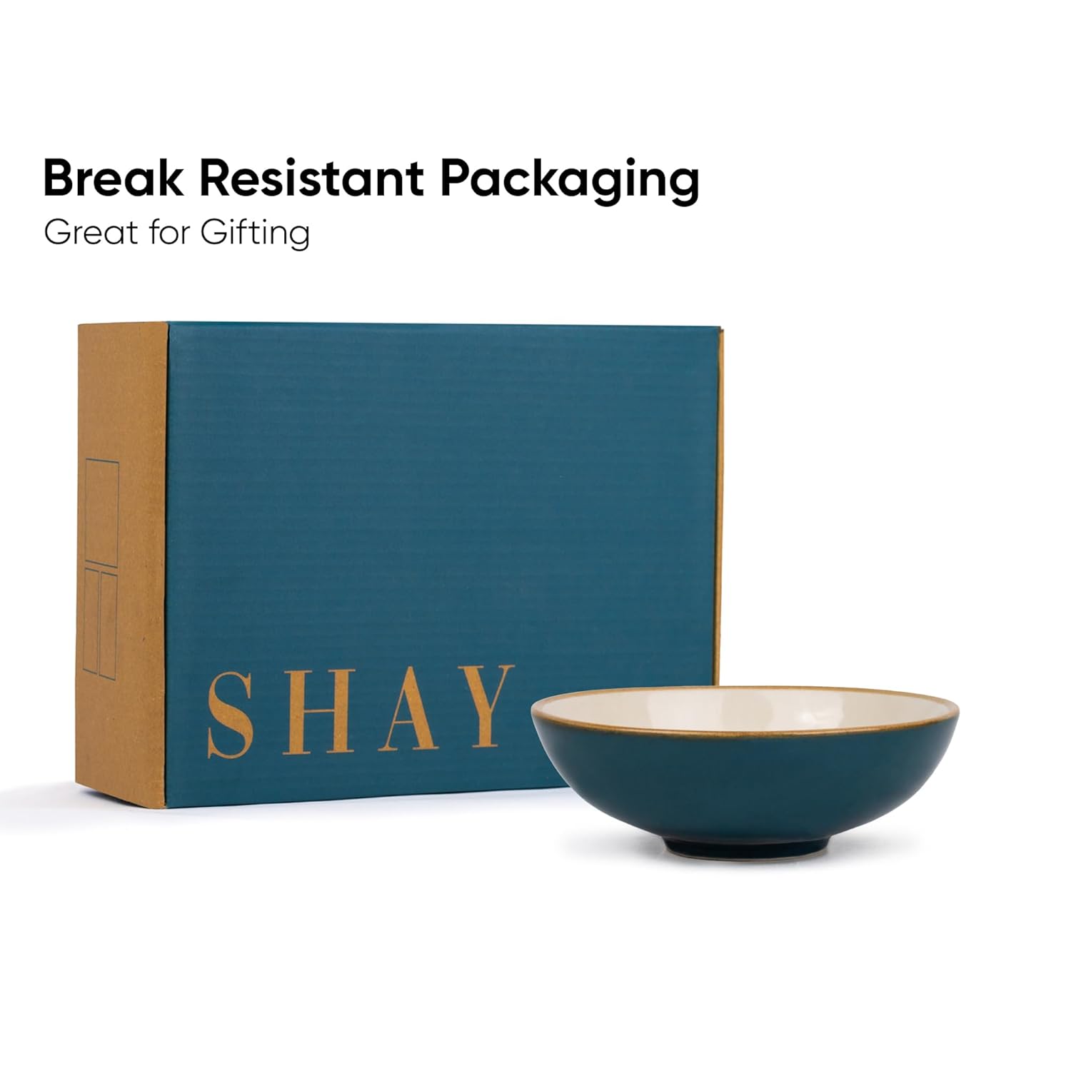 Ceramic Bowl Set Of 4 Pieces For Snacks - 13cm, Teal Ivory | Dessert Bowl With Glossy Finish - Premium Stoneware | Microwave Safe Halwa Plates