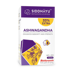 Siddhayu Ashwagandha Tablet Enhances Immunity & Strength, Rejuvenates Mind & Body, Increasing The White Blood Cell & Platelet | 60 + 20 Free Tablets 100gm 0.2lbs