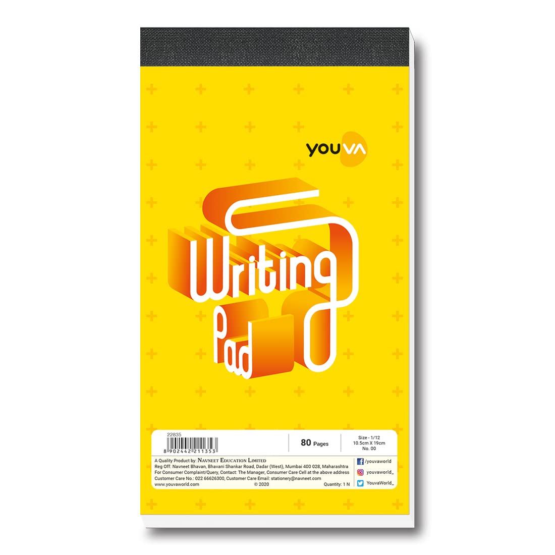 Patti Bound, Writing Pad, 10.5x19 Cm, Single Line For Everyday Use (Yellow) 80 Pages, Pack Of 5