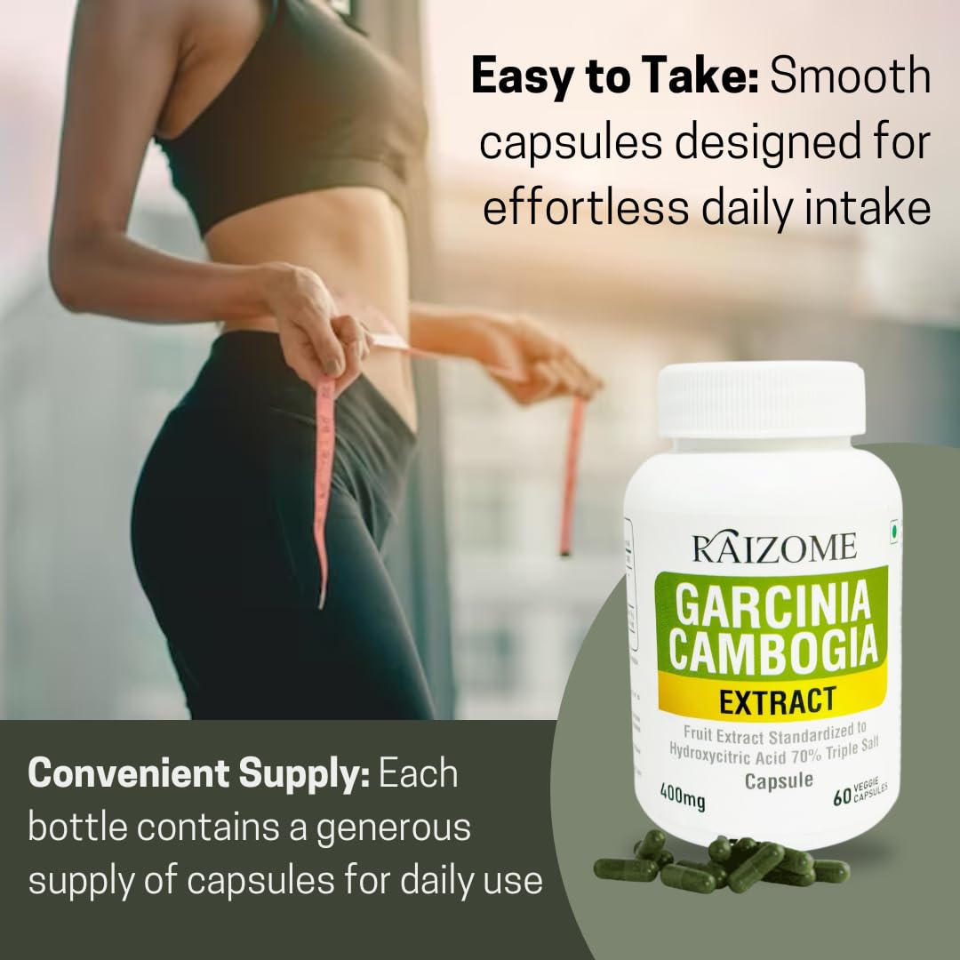 Raizome Garcinia Cambogia Extract Capsules 400mg Support Weight Management & Metabolism Booster, Weight Loss Health Supplement For Men & Women | 60 Capsules 100gm 0.2lbs